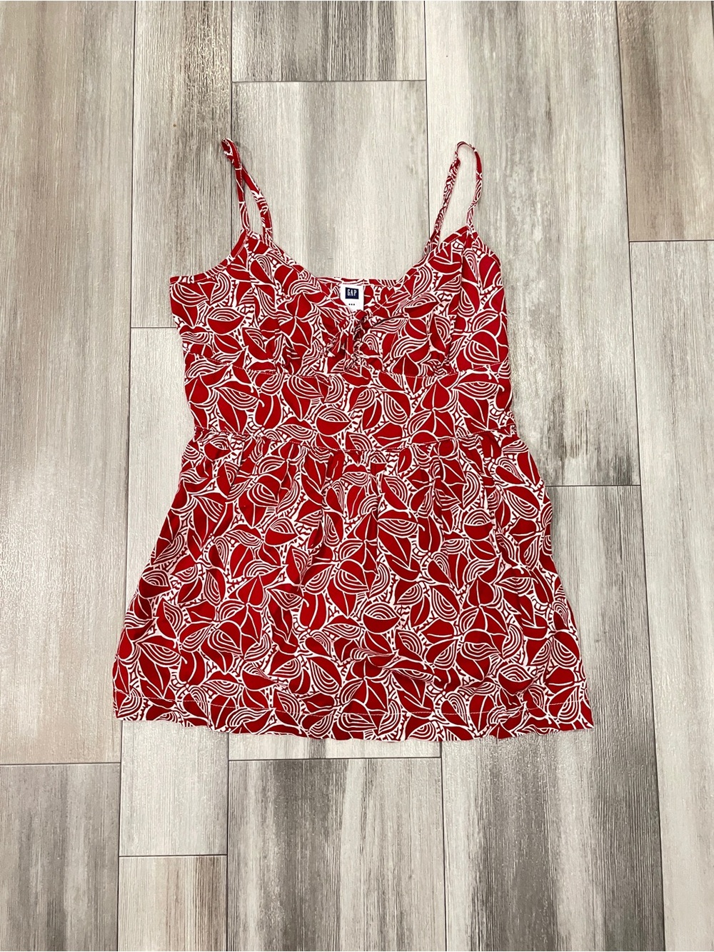Vintage Gap Red Leaf-Print Spaghetti babydoll Strap Tank Top